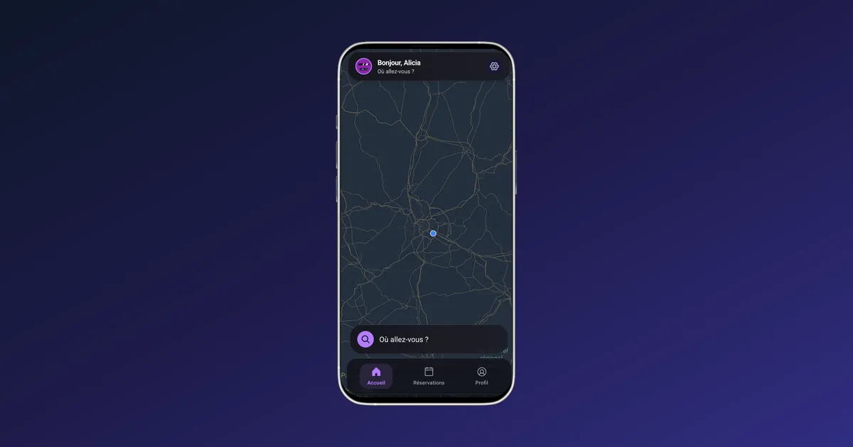 Application client ONLY VTC ouverte sur l'écran de réservation